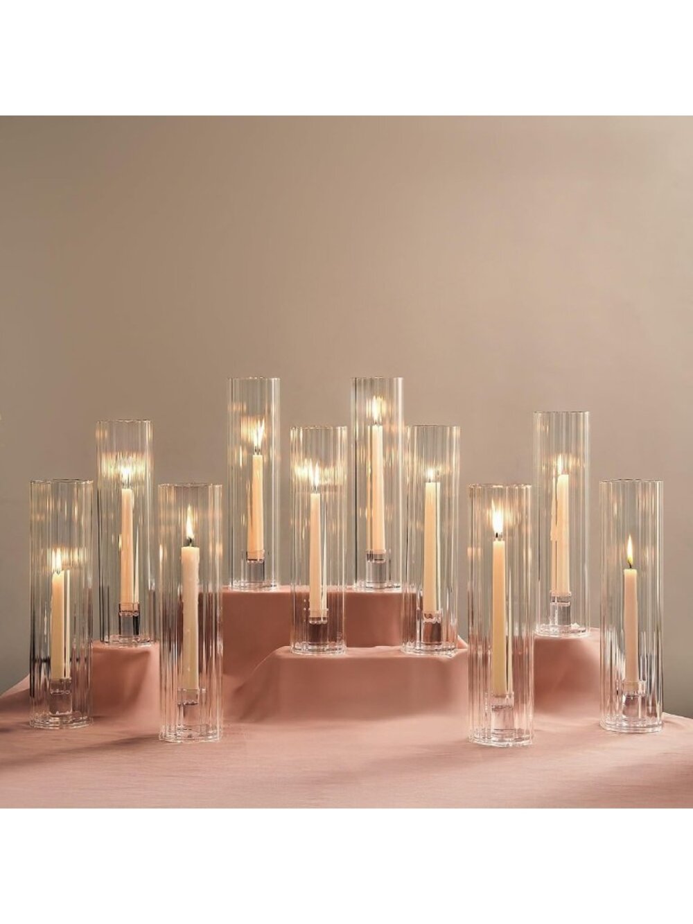 Elegant Hurricane Glass Candle Holders Set of 10 - 11.8" Tall Candlestick
